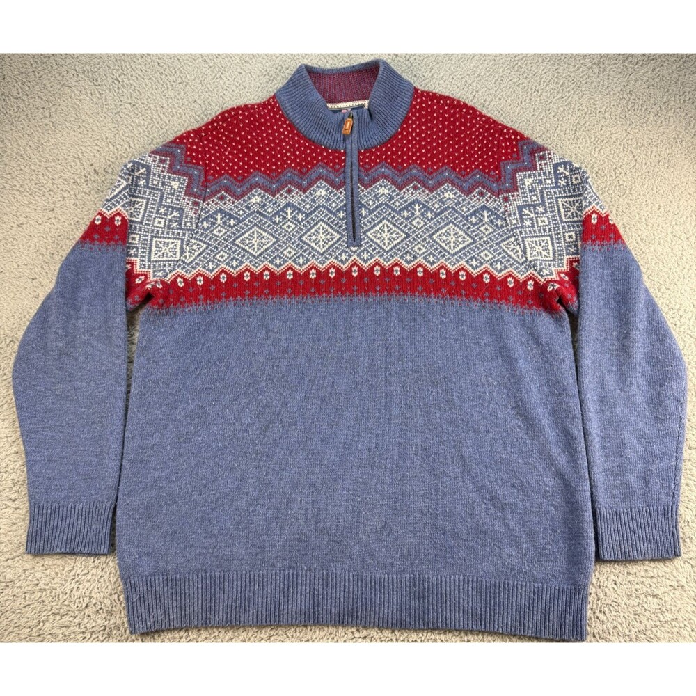 Vineyard Vines Fair Isle 1/4 Zip Sweater Mens XL Blue Merino Wool Alpaca Blend - Picture 1 of 12